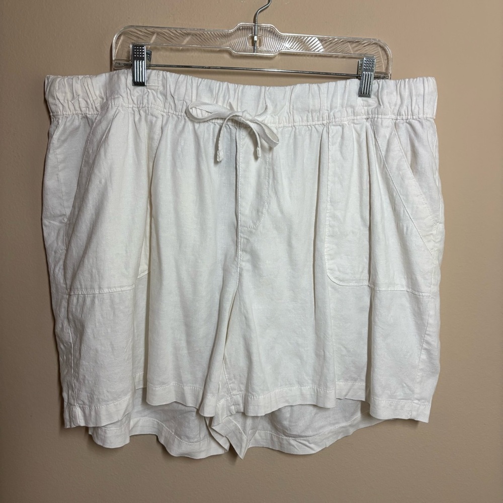 Lane Bryant Mid Rise White Drawstring Shorts linen blend spring summer pockets
